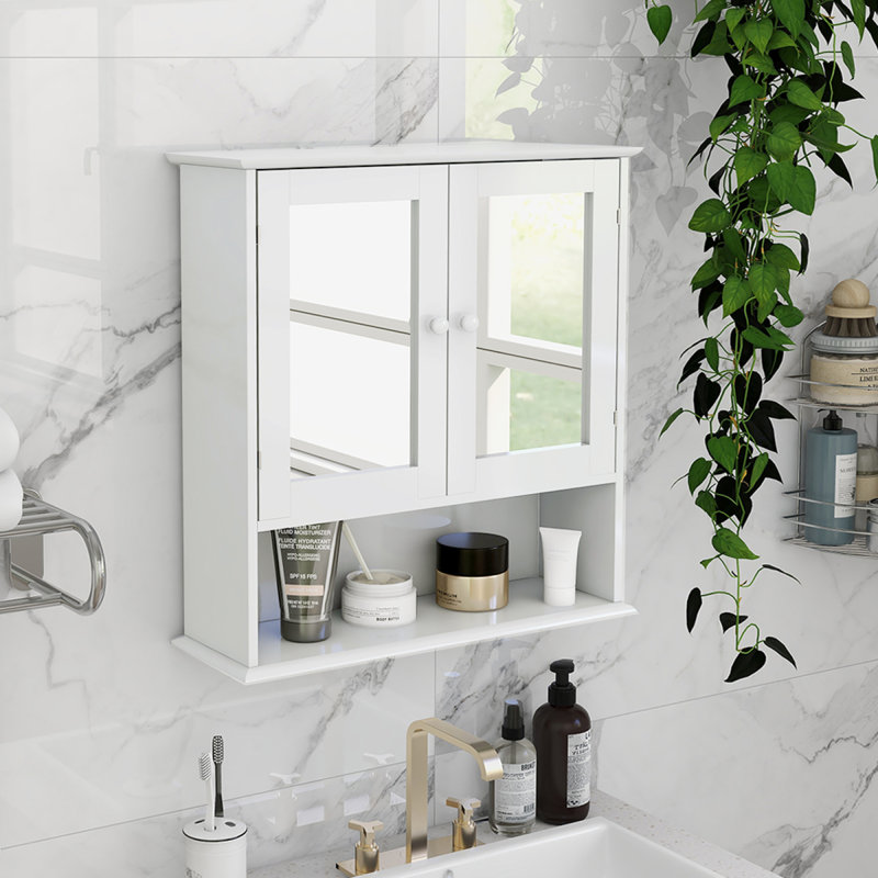 Armoire murale de salle de bain avec portes et tablettes à miroir Doule