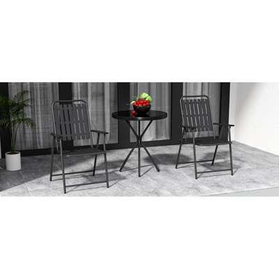3-Piece Outdoor Patio Furniture Set, 2Chairs/Table, Foldable Powder-Coated Metal Chair & Tempered Glass Side Table - 350Lb Capacity, Weather-Resistant For Balcony, Garden, Terrace