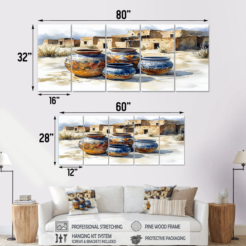 Ensemble d'art mural brun, désert africain, poterie II - Boho, H 32 po x l 80 po