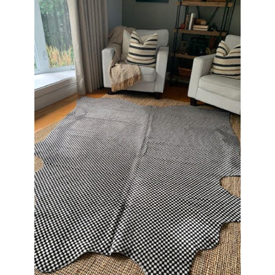 Erhart Black/White Checkers Printed Cowhide Rug