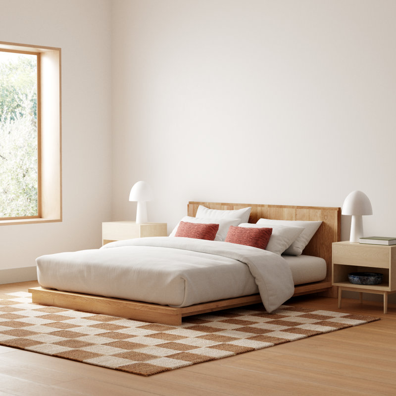 King Oak Solid Wood Platform Bed with Headboard