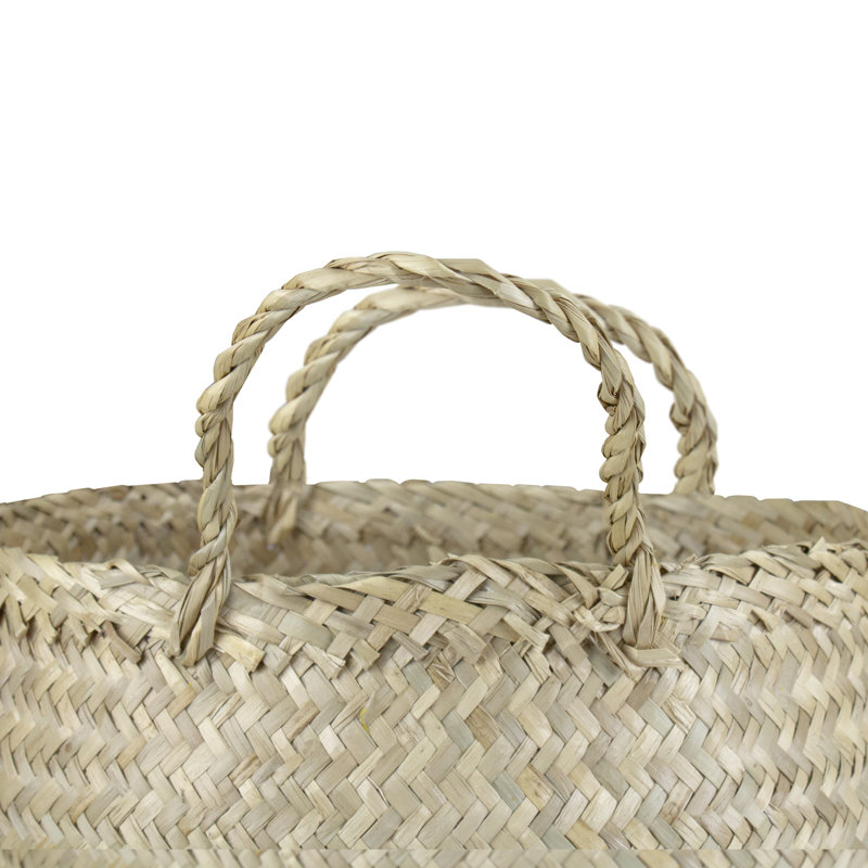 Belly Wicker Basket with Handles, Yellow, 14.5" H x 14.5" W x 14.5" D