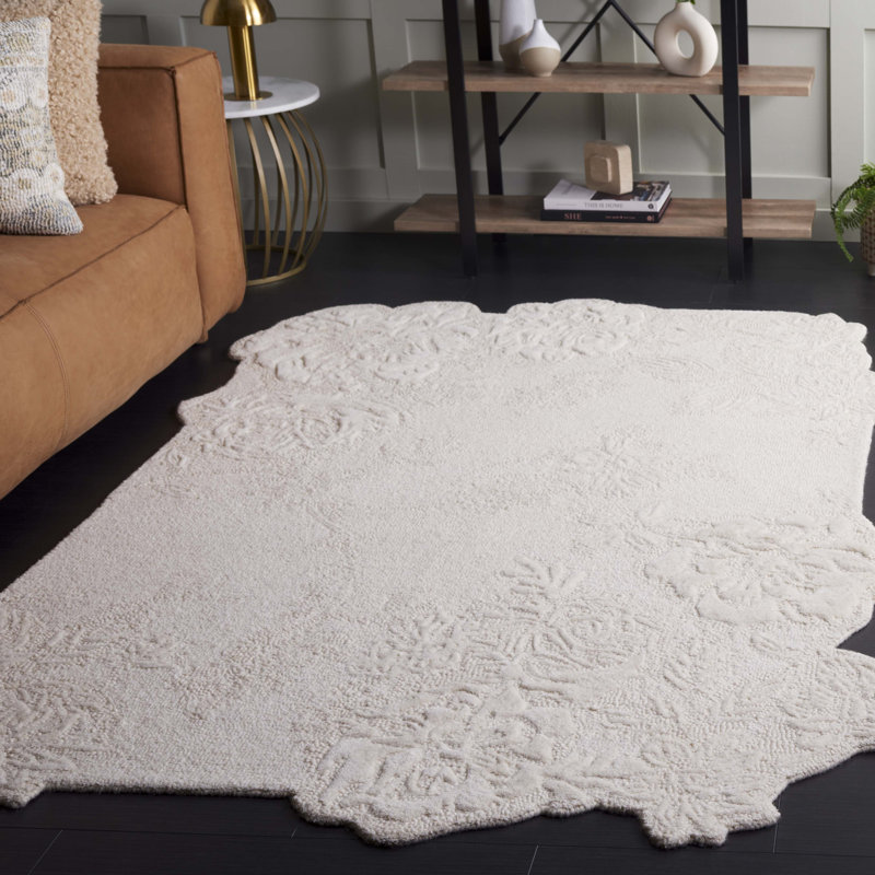 Tapis ivoire en laine / coton touffeté à la main Devna, Rectangle 5 pi x 8 pi