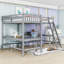 Lit mezzanine simple et simple en L avec échelle et 2 bureaux intégrés en L-1493217091