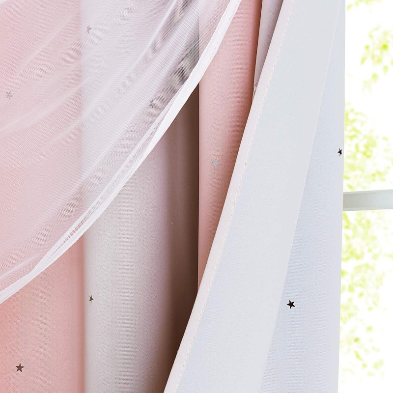 Blackout Curtain Pair, Grey/Pink