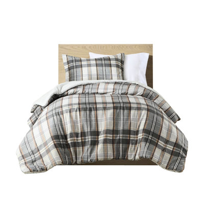 Full/Queen 3Pcs Microfiber Duvet Cover Featuring Vintage Plaid Design, - , Inner Ties For Secure Insert With Classic Plaid, Label, Button Closure And Machine Wash