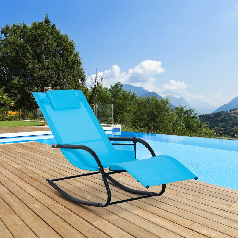 Daidre Outdoor Metal Chaise Lounge, Sky Blue