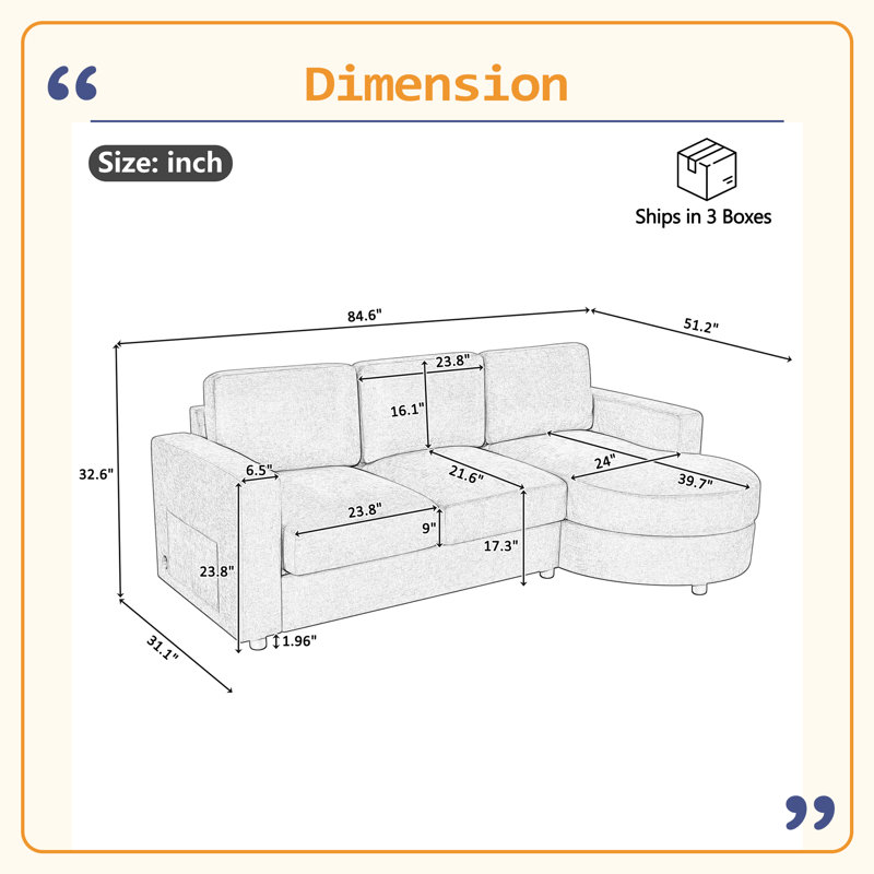 Canapé modulaire en L de 84,6 po Mute Tone, Chenille jaune