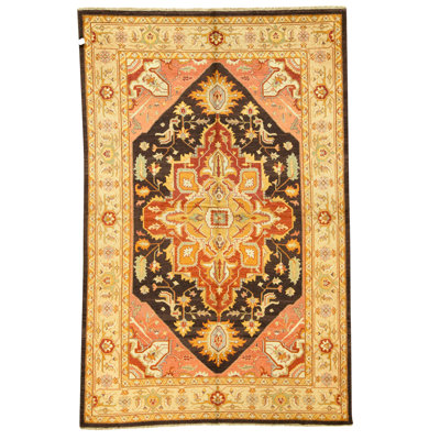 Tapis brun et safran de haute qualité noué à la main
