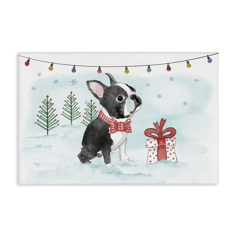 «Snowy Boston Terrier», art mural sur toile par Mollie B., H 16 po x l 16 po