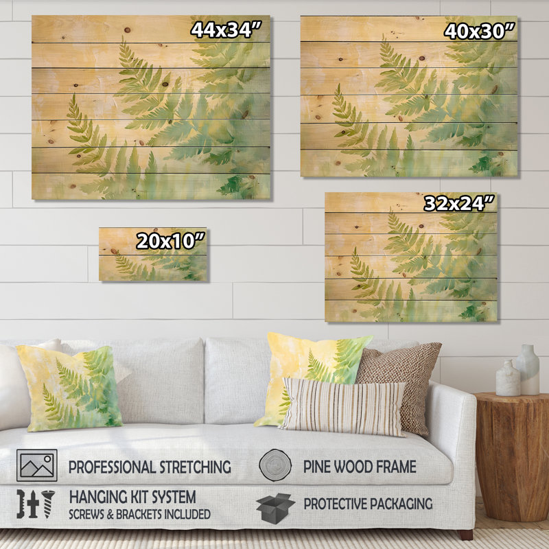 Feuilles tropicales, forêt tropicale I - fougères, art mural en bois sur bois de pin naturel, H 34 po x l 44 po