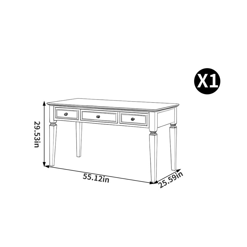 Bureau en bois massif de style américain, H 29,53 po x l 55,12 po x P 25,59 po, Crème, crème