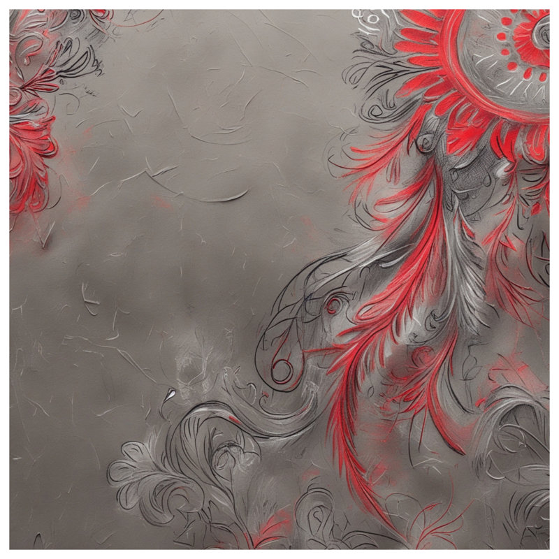 Édredon rouge et gris à tourbillons floraux, Simple extra long