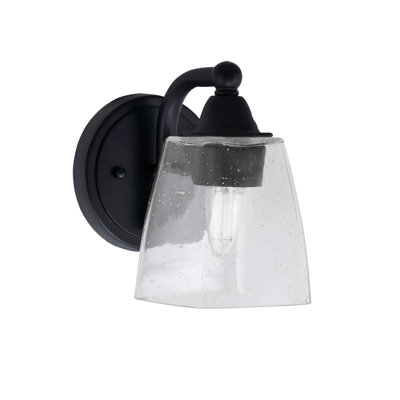 Paramount Wall Sconce Shown In Matte Black Finish With 4.5” Square Clear Bubble Glass