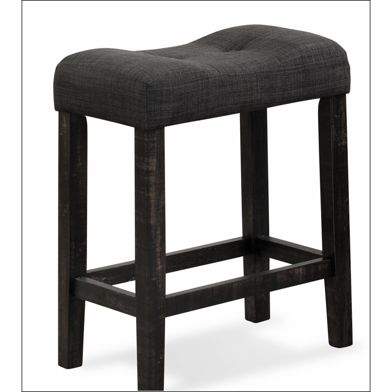 Sora Button Tufted Counter Height Saddle Stool, Set of 2, Black, Black