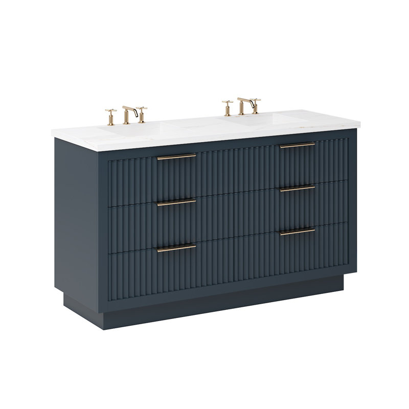 Lecrieú Double Drawer Bath Vanity, Hague Blue, 72", Rose Gold