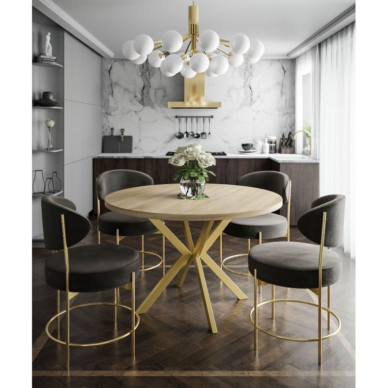 Alezia Round Dining Table, Light Brown, 76 H x 120 L x 196 W cm