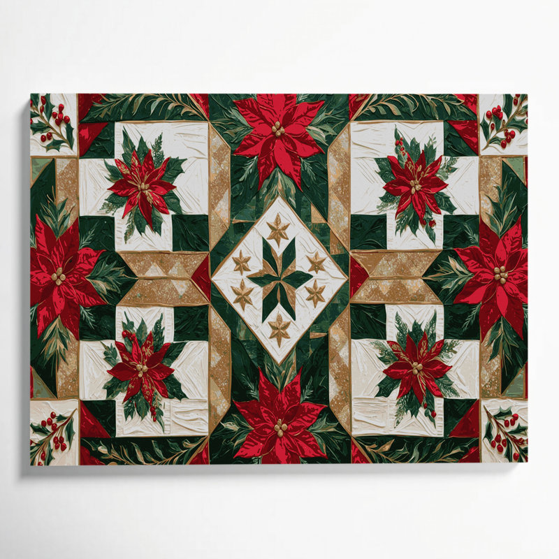 Christmas Christmas Quilts Brown Canvas Wall Art, 20" H x 30" W
