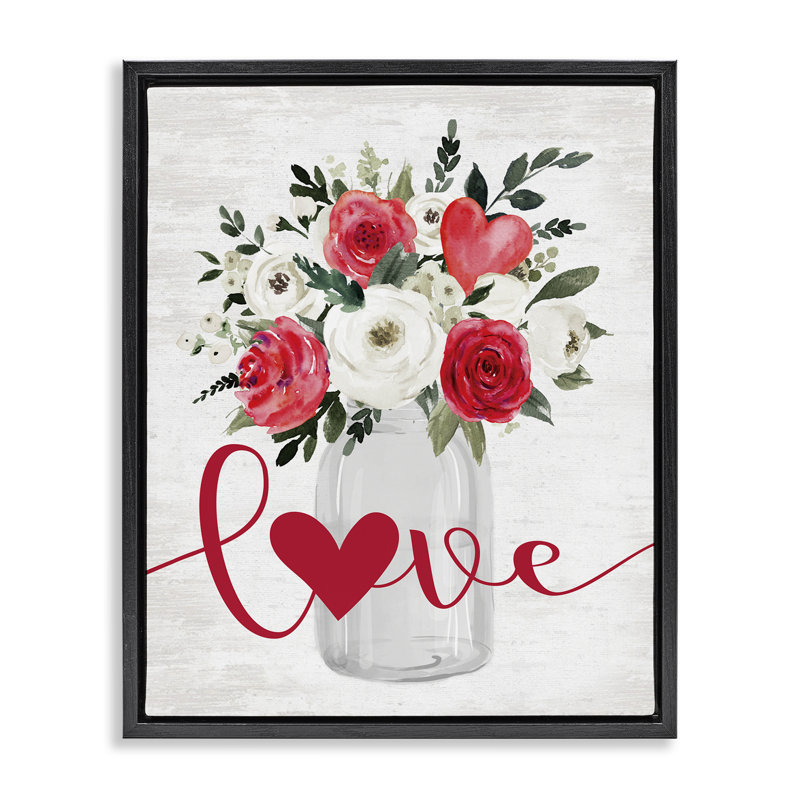 «Red Love Bouquet», art mural encadré sur toile flottante par lettré et doublé, Cadre flottant noir de jais