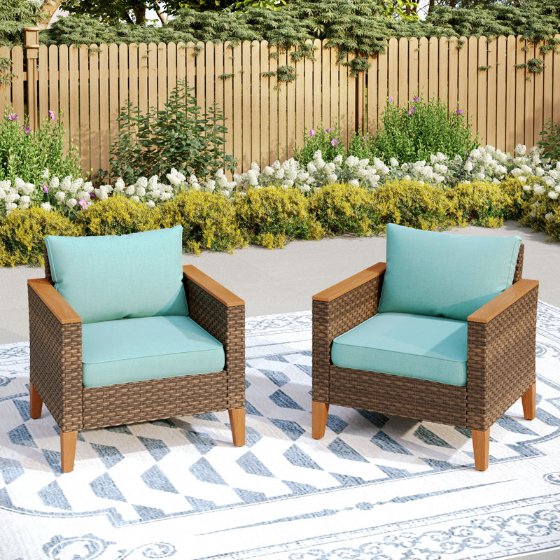 Chaise d'extérieur en osier avec coussins Salem, Bleu