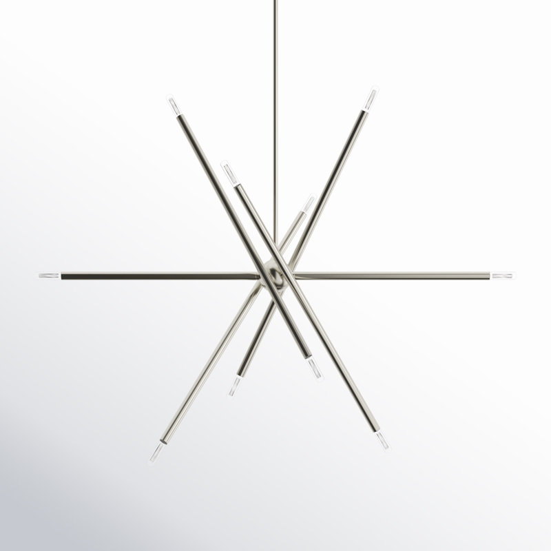 Asherah 10-Light Dimmable Sputnik Linear Chandelier, Brushed Nickel