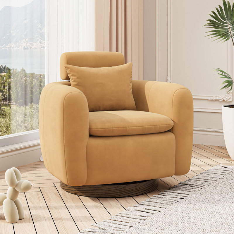 35" Oversized Swivel Accent Barrel Chair with Adjustable Headrest