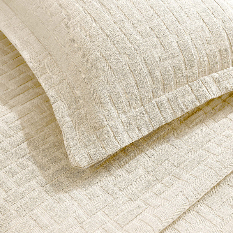 Madrid Cotton Medium Weight Geometric Matelasse Bedspread And Sham Set, California King Bedspread + 2 King Shams, Ivory