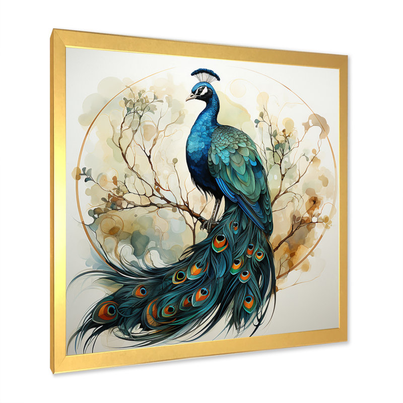Blakelynn bleu encre délavée paon IV - imprimé, Cadre doré à une seule photo, H 30 po x l 30 po x P 1 po