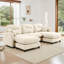 Canapé modulaire en U modulaire avec repose-pieds en chenille de qualité supérieure avec 2 coussins décoratifs et dossier capitonné en mousse haute densité facile à installer-116780864