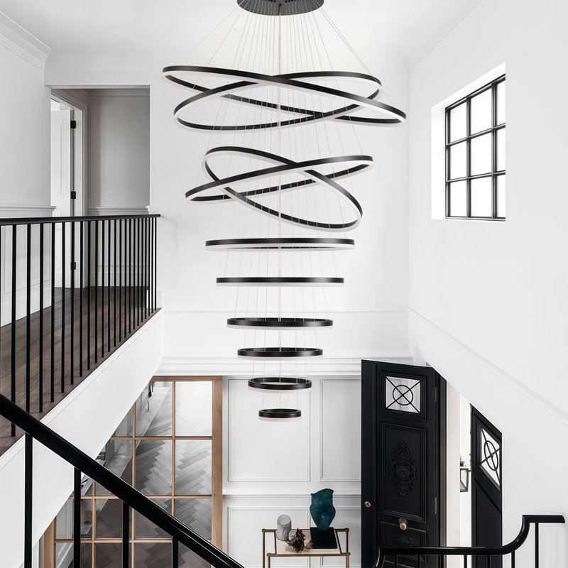 Luminaire suspendu de style contemporain à 10 anneaux avec lustre moderne à DEL avec télécommande, lustre de hall d'entrée pour escalier