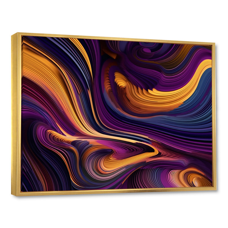 Mauve, jaune, couleurs dansantes II, H 30 po x l 40 po x P 1,5 po, Toile avec cadre flottant or