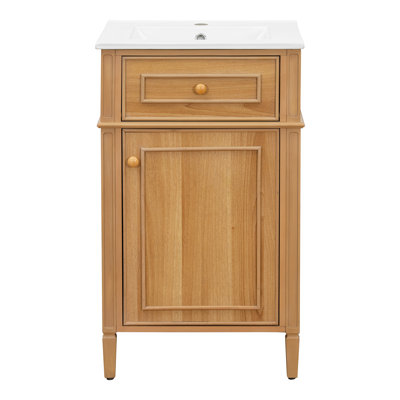 Meuble-lavabo de 20 po avec lavabo, pieds en bois massif, tablette réglable, tiroir inclinable, boutons en alliage de zinc