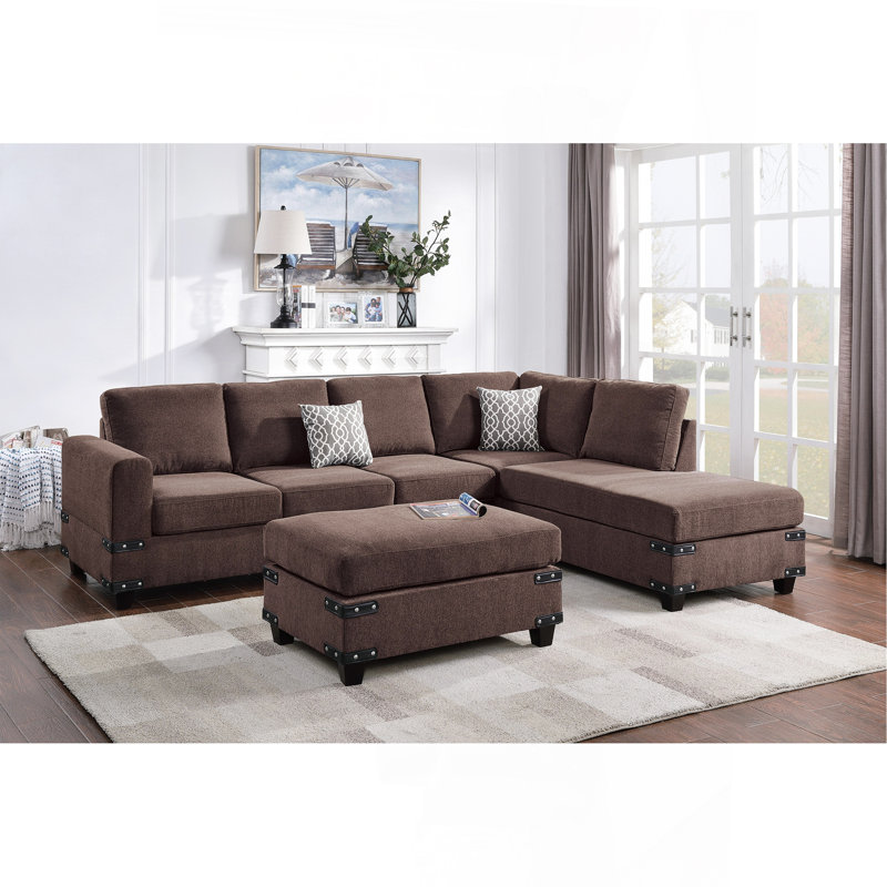 Canapé modulaire réversible en tissu 3 pièces, Chenille chocolat
