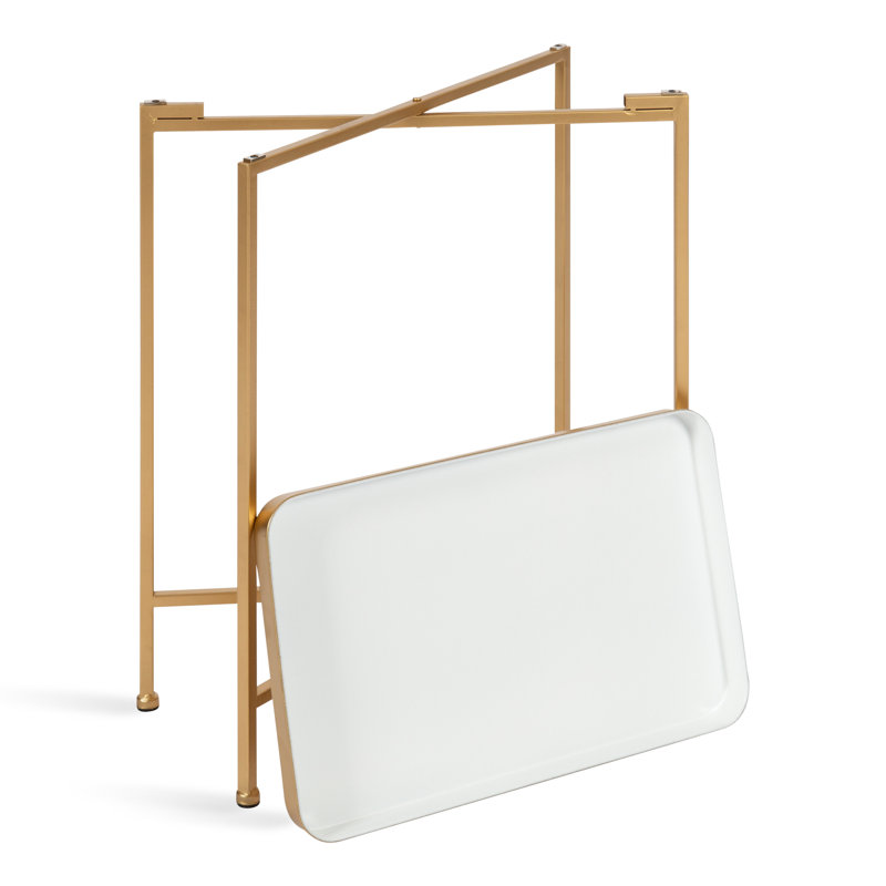 Ekta Tray Top End Table, White, Gold
