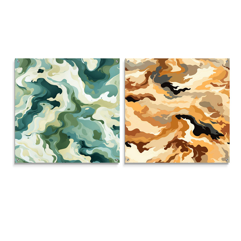 Cynne - Ensemble de 2 peintures murales abstraites en acrylique, H 16 po x l 33 po