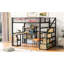 Lit mezzanine double en métal pleine grandeur noir avec escalier et bureau / tablettes pratiques - construction solide, aucun sommier tapissier requis pour une chambre à coucher enchanteresse, construction robuste, look propre nécessaire