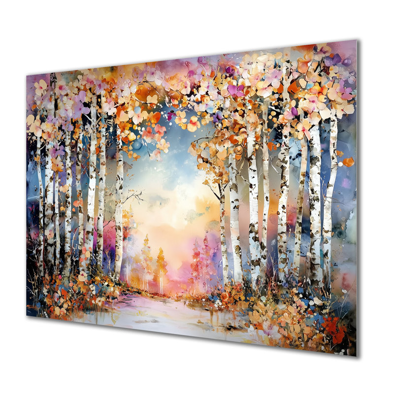 Symphonie vive de bouleaux de forêt II - impression murale en métal floral, impression de bouleau, 16" H x 32" W x 0.84" D