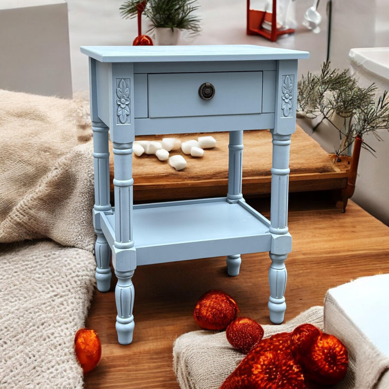 Stylish Kleiner 45cm W Bedside Table with Solid and Manufactured Wood, Drawer Storage, Perfect Accent for Any Bedroom, Blue