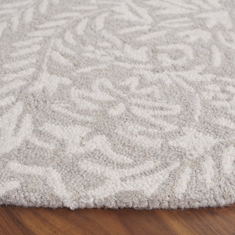 Raquele Ebony Hand Tufted Wool Pile Floral Rug, Round 6'