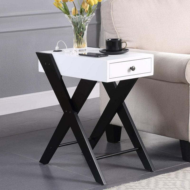 Table d'appoint avec station de charge USB, Blanc