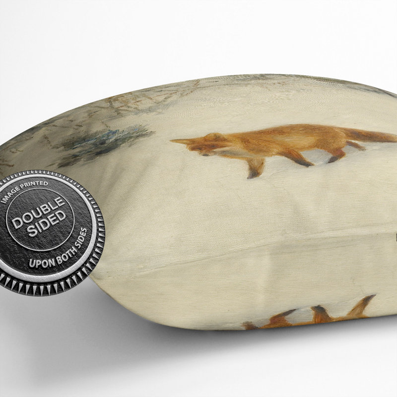 Fox in the Snow Vol.8 Scatter Cushion, 40cm H x 40cm W x 15cm D, Gold/Grey/Green