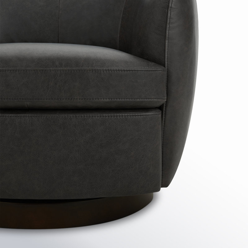 Fauteuil demi-tonneau en cuir Marcy Geniue, Cuir fleur de Marseille noir