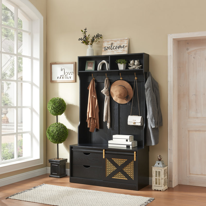 Syndi Hall Tree with Bench and Shoe Storage, Black