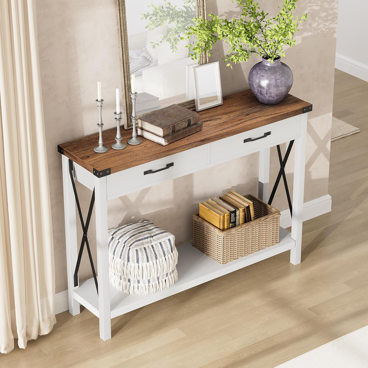 Gracie Oaks Industrial Console Table with Drawers | Wayfair