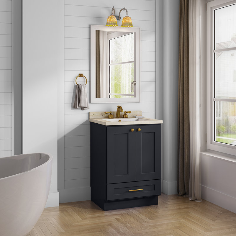 Armoire de salle de bain en bois massif prêt à assembler avec comptoir Shaker - comptoir non inclus, Noir Shaker