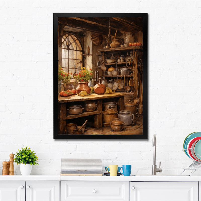 Cuisine rustique alimentaire II - nourriture, art mural, Cadre simple noir, H 44 po x l 34 po x P 1,5 po
