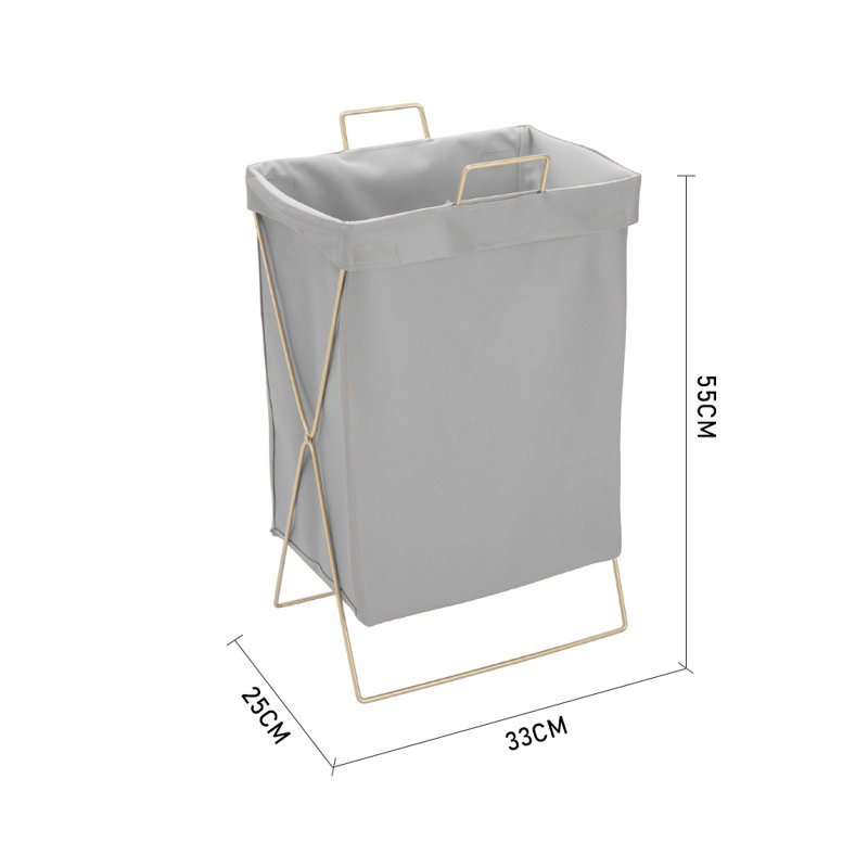Laundry Basket with Handles, Grey/Gold