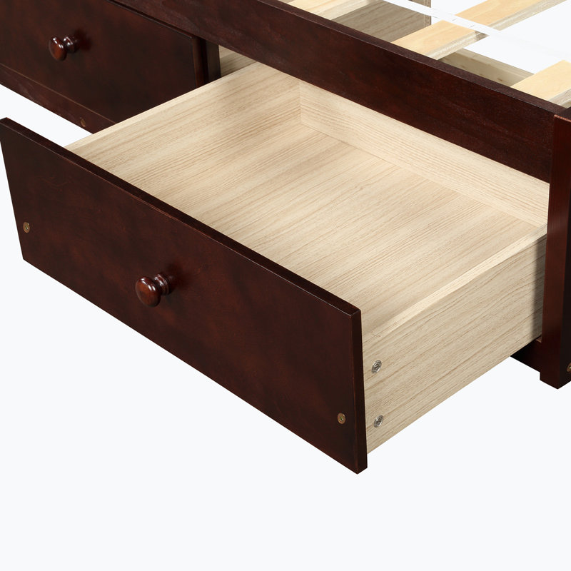 Lit standard simple avec tiroirs et lattes pour chambre Ramet, Cerisier