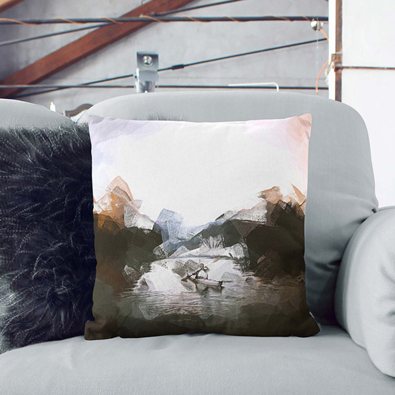 Kayaking Through the Mountains Cushion with Filling, White, 40cm H x 40cm W x 15cm D