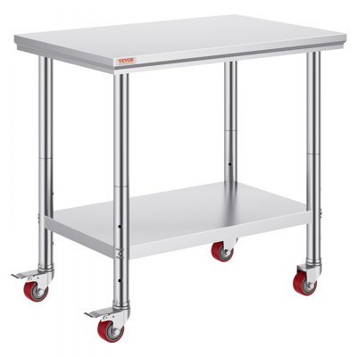 Stainless Steel Work Table 36x24 Inch with 4 Wheels Commercial Food Prep Worktable by 17 Stories